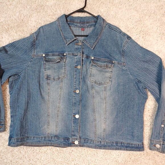 Vintage Gitano Denim Jacket Womens 26W Plus XXL Stretch Button Up Trucker - Picture 2 of 11